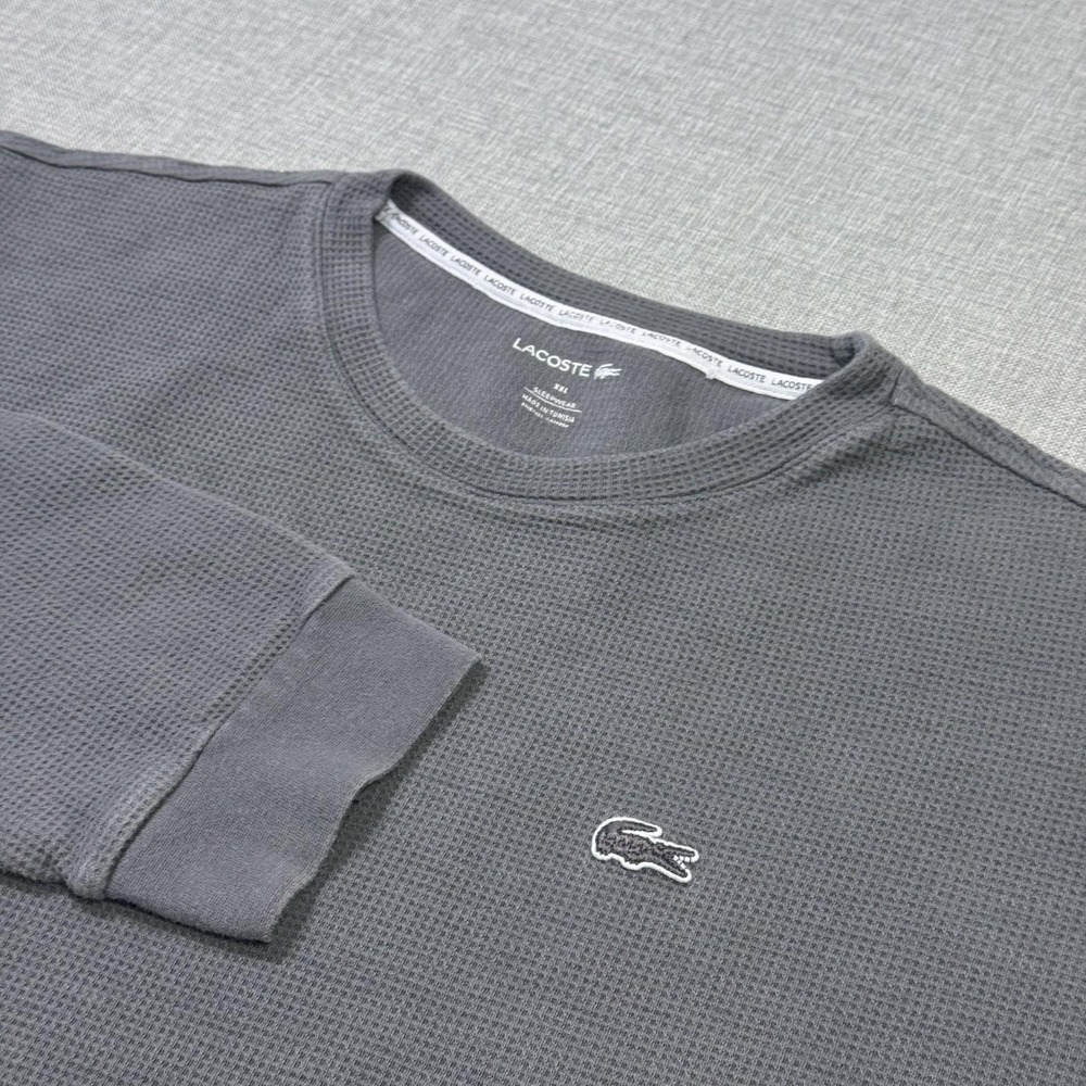 Lacoste Waffle Knit Pajama Top Mens 2XL Gray Crewneck 100% Cotton Sleepwear
